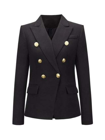 Women's Short Double-Breasted Blazer - Long Sleeve - Multiple Colors