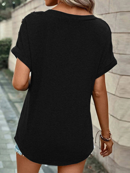 Button Front V-Neck Tank Top Sleeveless Women's Blouse
