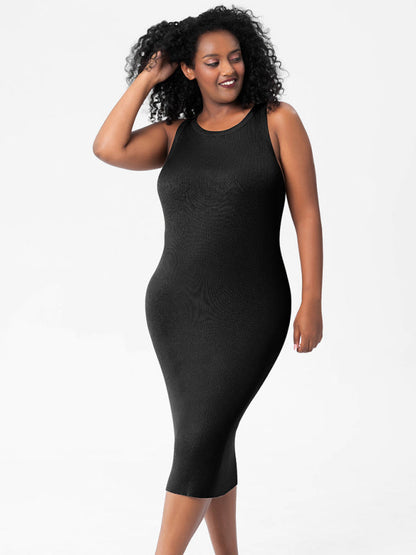Modern fat mm round neck vest bottoming tight hip knit dress