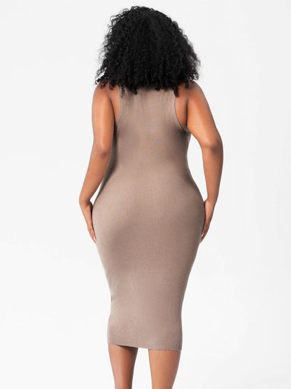 Modern fat mm round neck vest bottoming tight hip knit dress