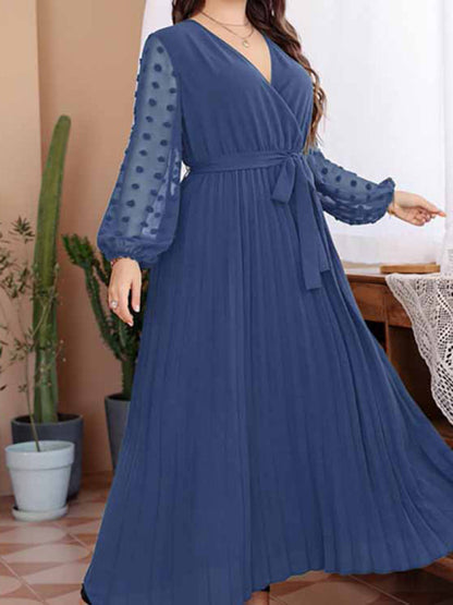 Modern large size elastic waist jacquard patchwork dress