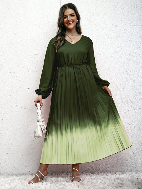 Modern plus size women's temperament gradient pleated dress