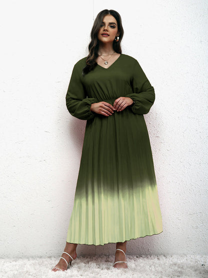 Modern plus size women's temperament gradient pleated dress