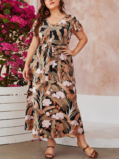Modern plus size women's temperament commuting loose printed dress