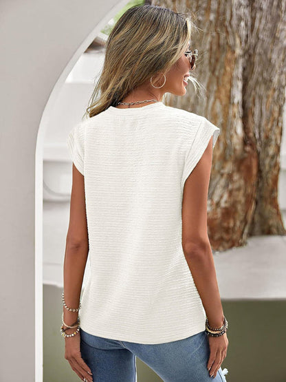 Women's Pleated Round Neck Short Sleeve T-Shirt - Fashion Casual Top