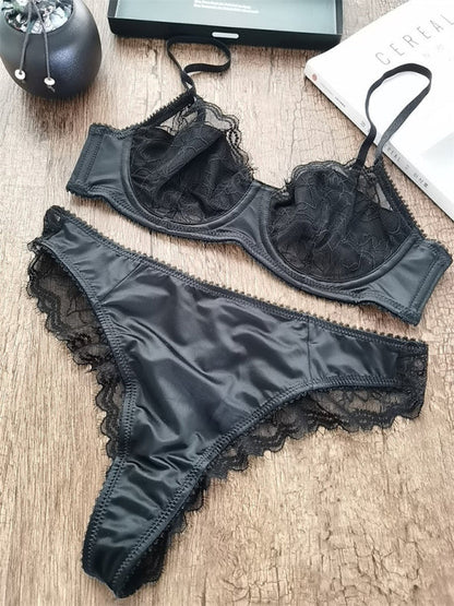 Women's Modern Sexy Lace Underwear Ultra-Thin Push-Up Bra Set