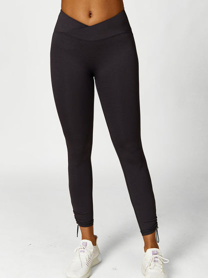 Women's Drawstring Yoga Breathable Solid Color Running Tights