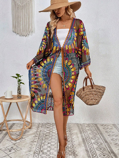 Modern Beach Skirt Casual Vacation Lace Cardigan Bikini Swimsuit Cover-Up Sun Protection Wear
