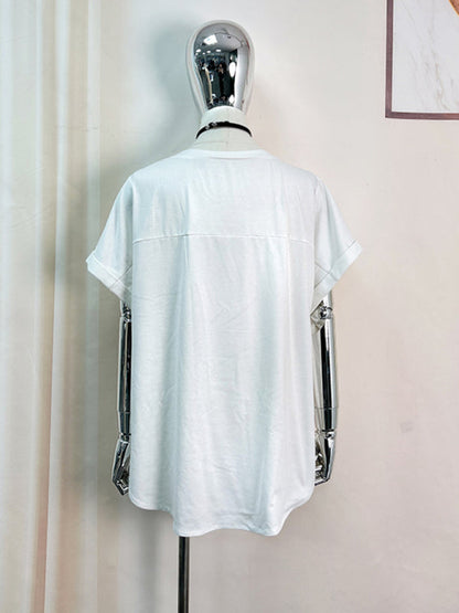Modern short-sleeved bow sequin embroidered top