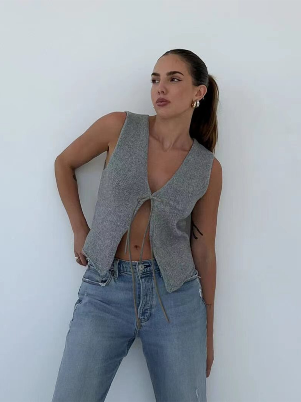 Knitted V-Neck Vest | Rope Detail Design | Autumn Winter | Multiple Colors