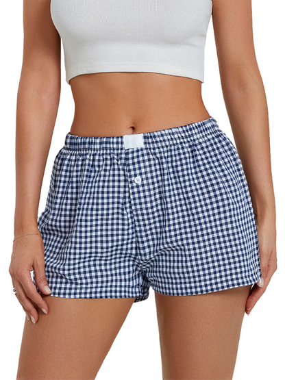 High Waist Wide Leg Plaid Shorts - Vintage Casual Summer Shorts