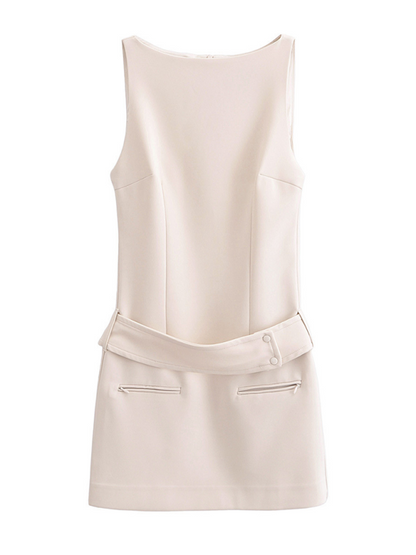 Belted Fitted Dress | Spring Summer Casual | Blue & Cream Colors