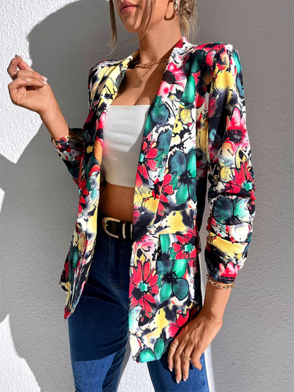 Women's Slim Fit Blazer Jacket - Long Sleeve - Pattern Design - Autumn Winter