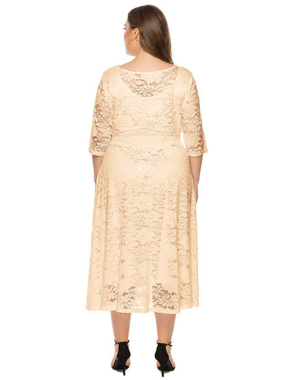 Plus size women's new evening dress bridesmaid dress lace pocket dress