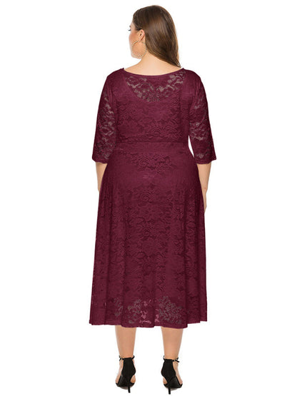 Plus size women's new evening dress bridesmaid dress lace pocket dress