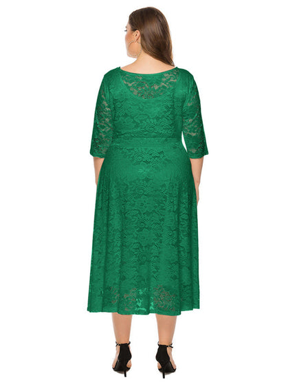 Plus size women's new evening dress bridesmaid dress lace pocket dress
