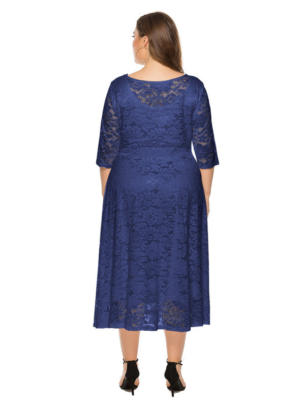 Plus size women's new evening dress bridesmaid dress lace pocket dress
