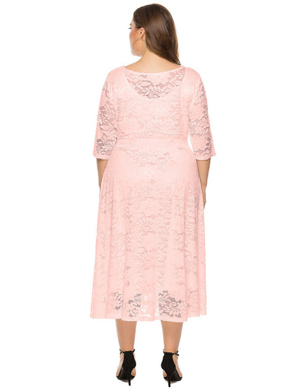 Plus size women's new evening dress bridesmaid dress lace pocket dress
