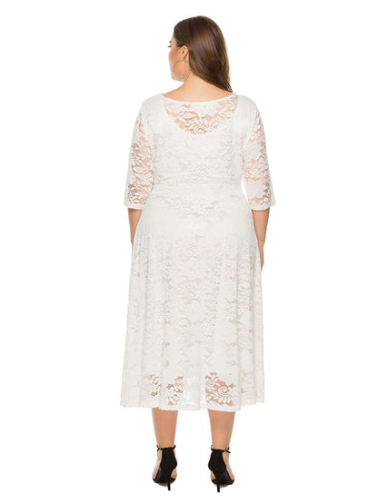 Plus size women's new evening dress bridesmaid dress lace pocket dress