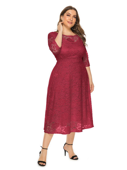Plus size women's new evening dress bridesmaid dress lace pocket dress