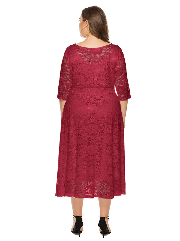 Plus size women's new evening dress bridesmaid dress lace pocket dress