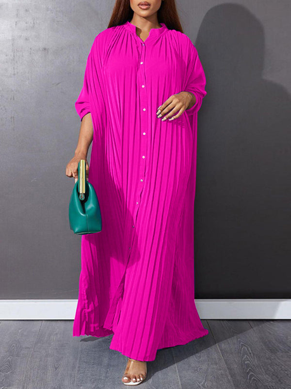 Plus size women's new fashion loose casual pleated dress