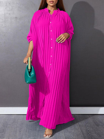 Plus size women's new fashion loose casual pleated dress