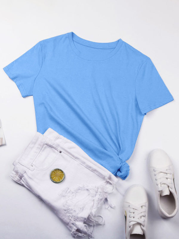Round Neck Loose Fit Short Sleeve Cotton Women's T-Shirt