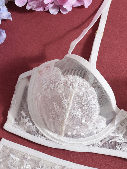 Lace Embroidered Bra Sexy Lingerie 4-piece Set