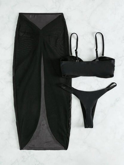 Swimsuit solid color three-piece bikini U-shaped decoration Swimsuit