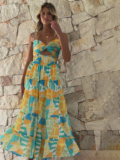 Beach holiday long dress sexy hot girl suspender dress