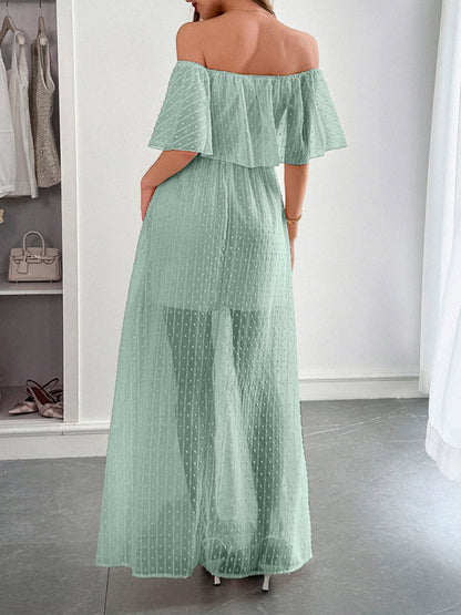 Elegant Strapless Waisted Short Sleeve Long Dress