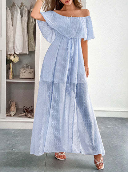 Elegant Strapless Waisted Short Sleeve Long Dress