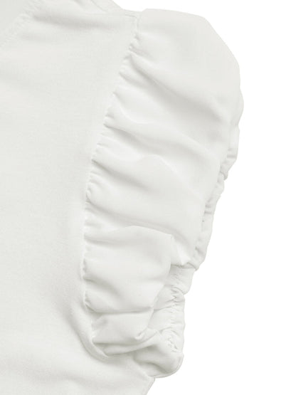 Casual Bowknot Round Neck Pullover Beaded Puff Sleeve T-shirt