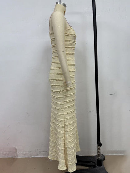 Sexy slim-fit tube top hip-hugging light yellow dress