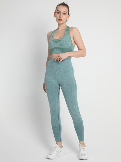 Women's Seamless Athletic Set - Dotted Sports Bra & High-Waist Leggings