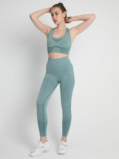 Women's Seamless Athletic Set - Dotted Sports Bra & High-Waist Leggings