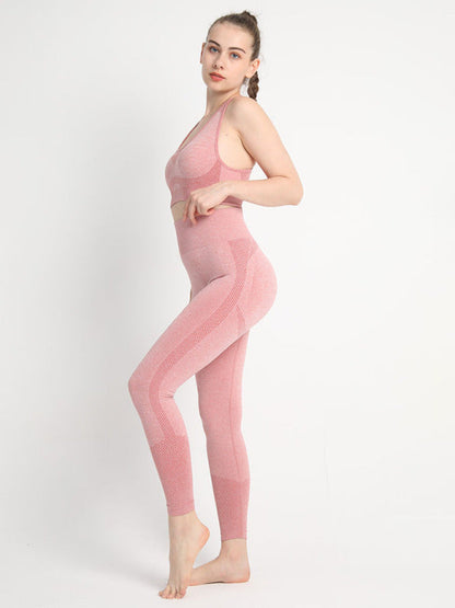 Women's Seamless Athletic Set - Dotted Sports Bra & High-Waist Leggings