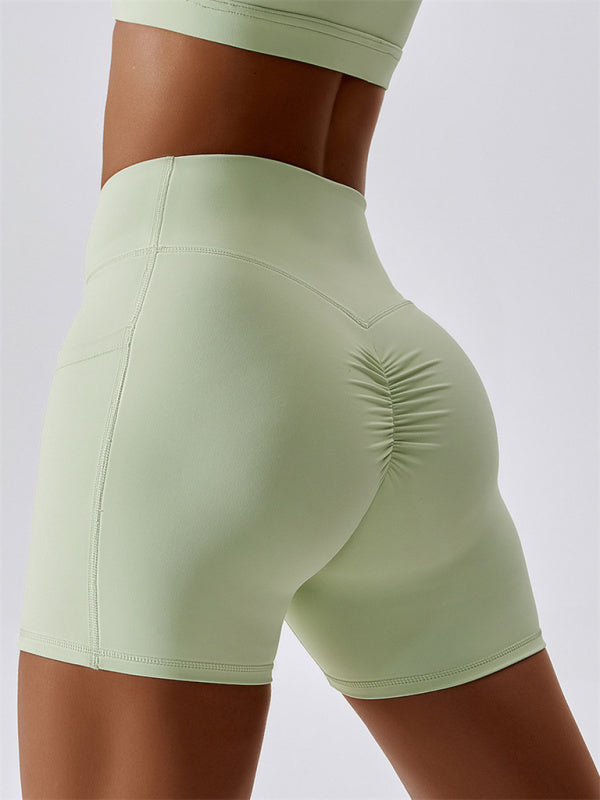 Women's Hip Pocket Crossover Waist Leggings Sports Shorts