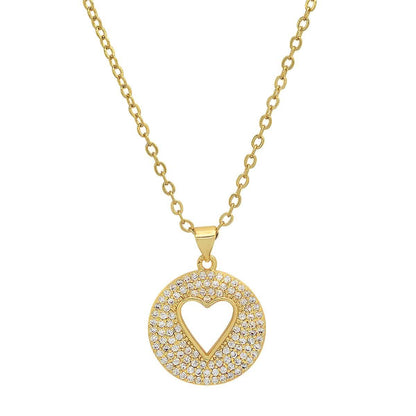 Ladies 18k Gold Plated Brass Simulated Diamonds Round Heart Pendant
