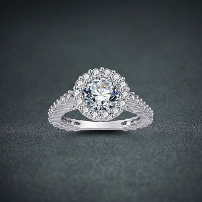 Ladies 18K White Gold Plated Brass Engagement Ring Adorned with Swarovski Crystals