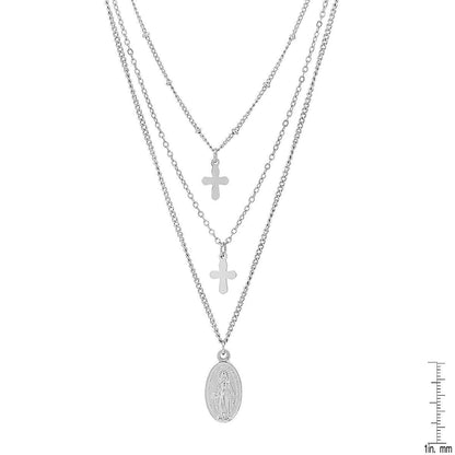Ladies 3 Chain Necklace with Our Lady of Guadalupe and Cross Charms