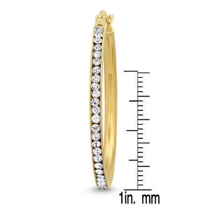Ladies Stainless Steel And Simulated Diamonds Hoop Earrings