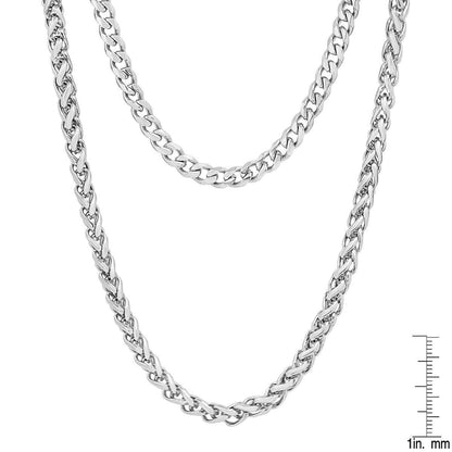 Men's Cuban and Wheat Chain Double Row Necklace