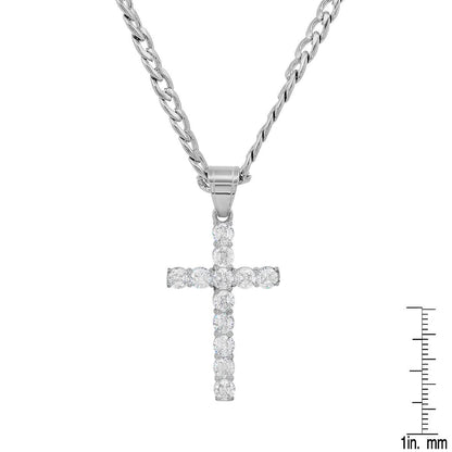 Men's Stainless Steel And Simulated Diamonds Cross Pendant