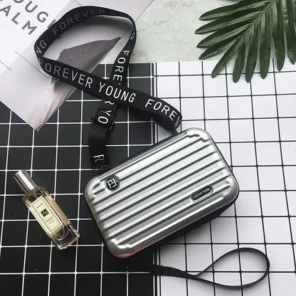 Women Suitcase Box Shape Crossbody Shoulder Bag Letter Band Travel Carrying